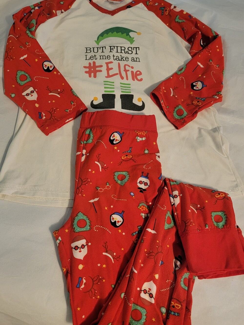LuLaRoe "Dream" Red and White Kids Elf #Elfie Pajama Set